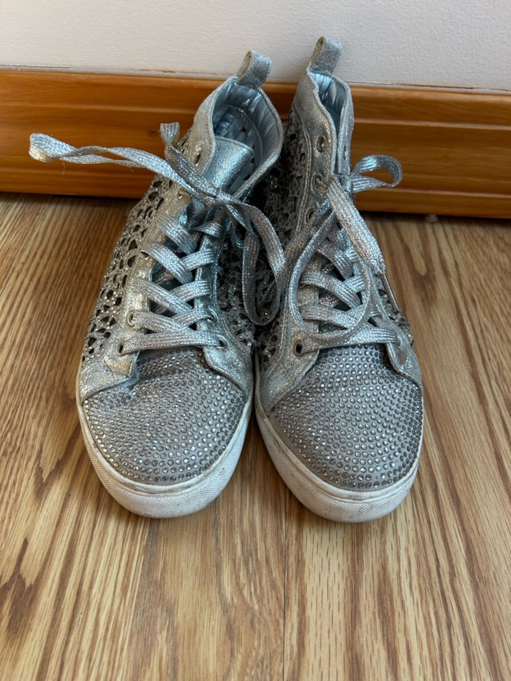 Women's Silver Crystal High-Top Sneakers